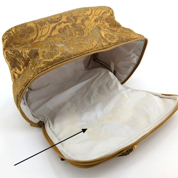 Vintage Oscar de la Renta Gold Brocade Cosmetic Bag Floral Damask Vanity Case - Picture 9 of 11